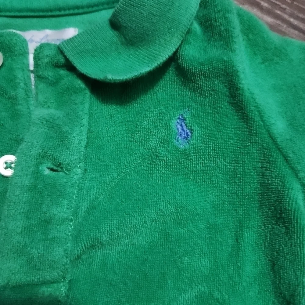 Ralph Lauren Green Terry Cloth Onesie with matching Peacock Leggings Size 9mo